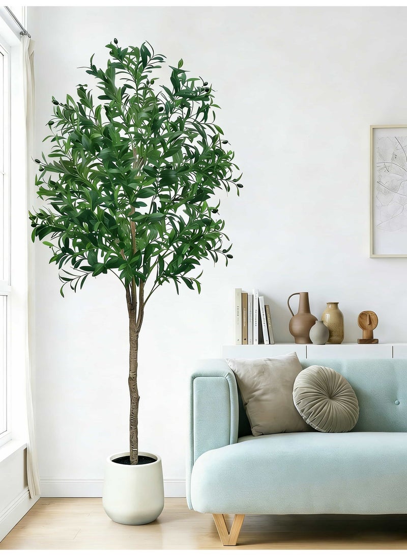 MUXUE 6FT(180CM) Artificial Olive Tree with White Pot - 1300 Realistic Leaves & 71 Fruits, Large Faux Plant for Home, Office & Gift Decor - Image 2